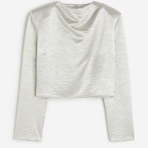 H&M Silver Metallic Shimmer Long Sleeve Crop Top